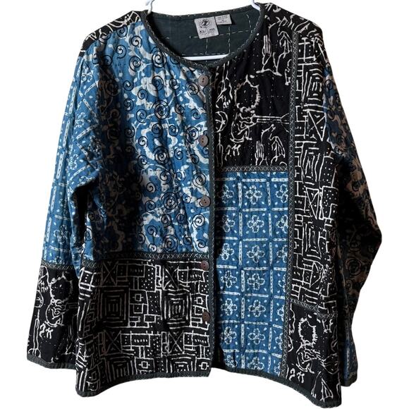 Kar-ma Quilted Patchwork Batik Jacket SZ XL India Boho - Picture 1 of 10